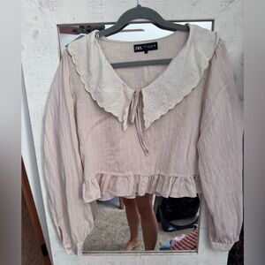 Zara Women's Blush Blouse with Ruffle Hem